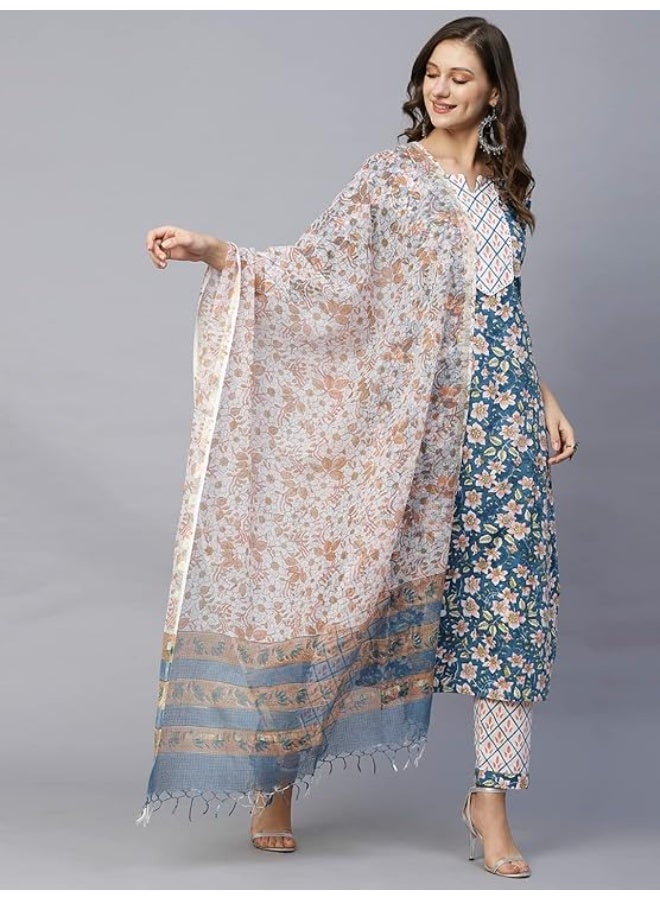 ANNI DESIGNER Women's Cotton Blend Straight Printed Kurta Set With Dupatta - Image 3