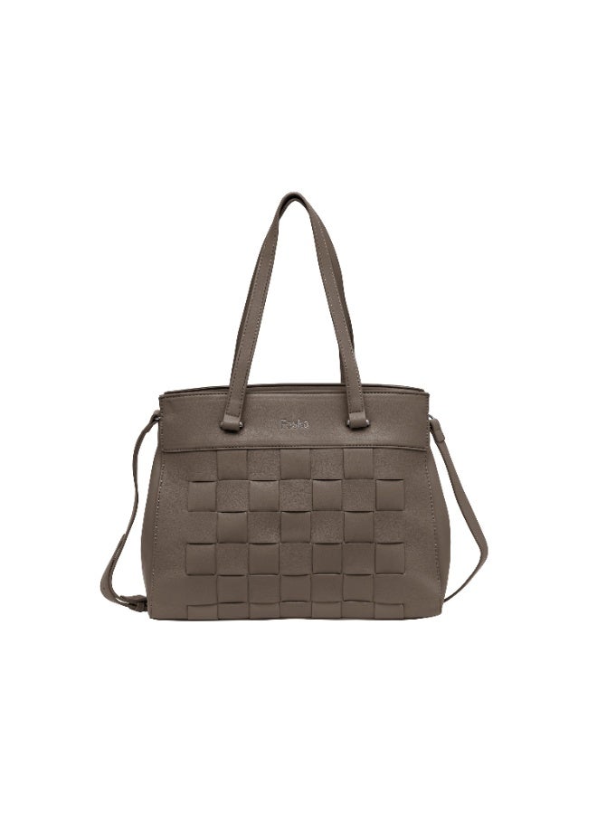 فوسكا حقيبة يد كبيرة منقوشة للنساء من Foska - رمادية مع نمط منسوج - 33x27 سم - Image 1