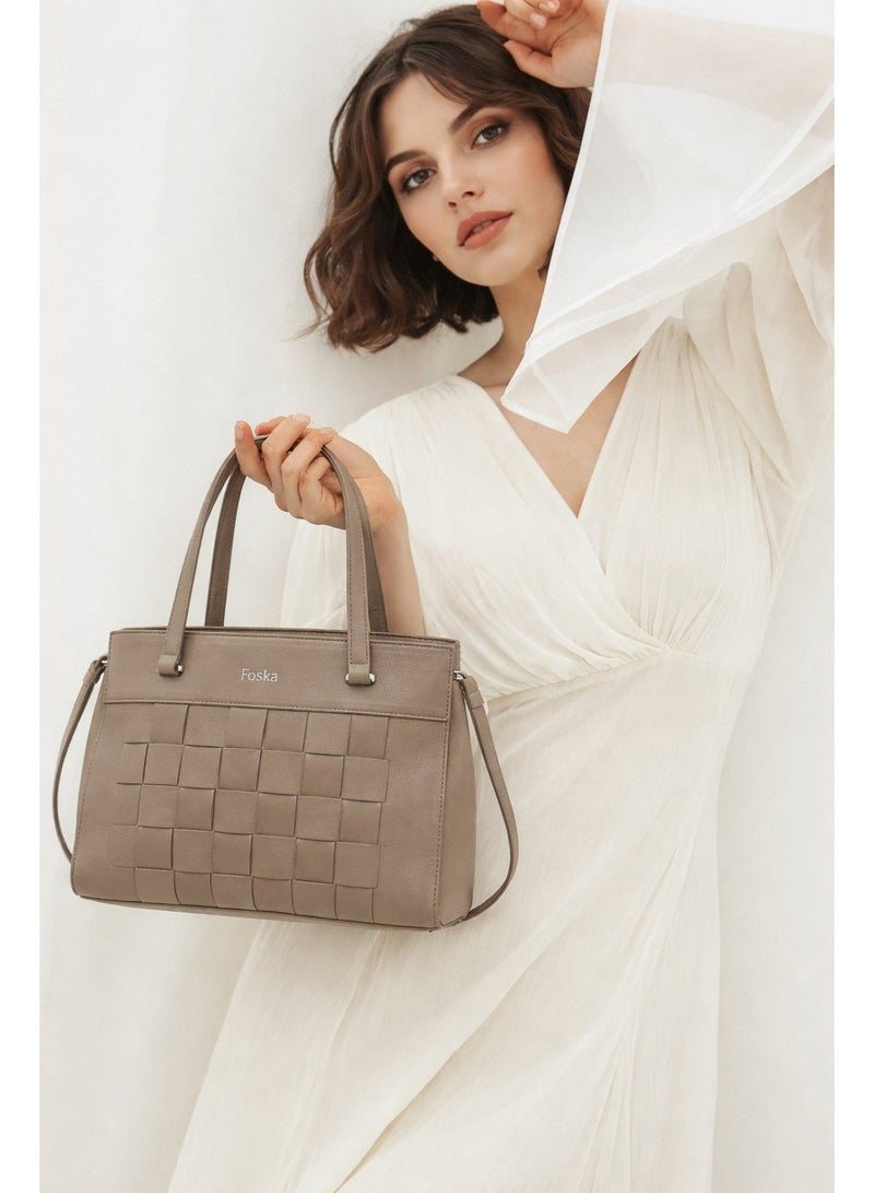 فوسكا حقيبة يد كبيرة منقوشة للنساء من Foska - رمادية مع نمط منسوج - 33x27 سم - Image 2