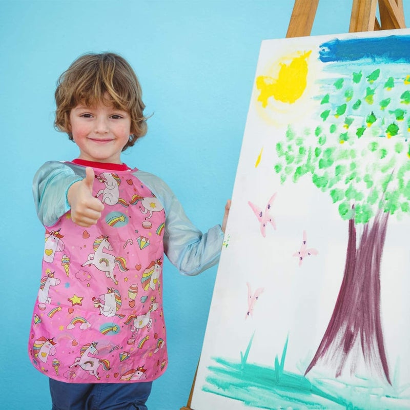 Bassion 2 Pack Kids Art Smock, Toddlers Painting Aprons Colorful Waterproof Artist Smock with Long Sleeve 3 Roomy Pockets - Image 5