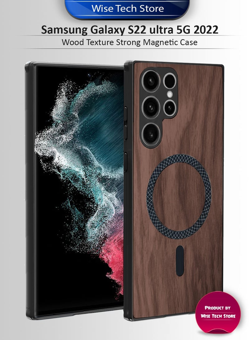 Wtech Samsung Galaxy S22 Ultra 5G 2022 Wood Texture Strong Magnetic Case Plus Shell Shockproof Magsafe Hard PC Rear Case Cover (MCMPMN) - Walnut Wood - Image 1