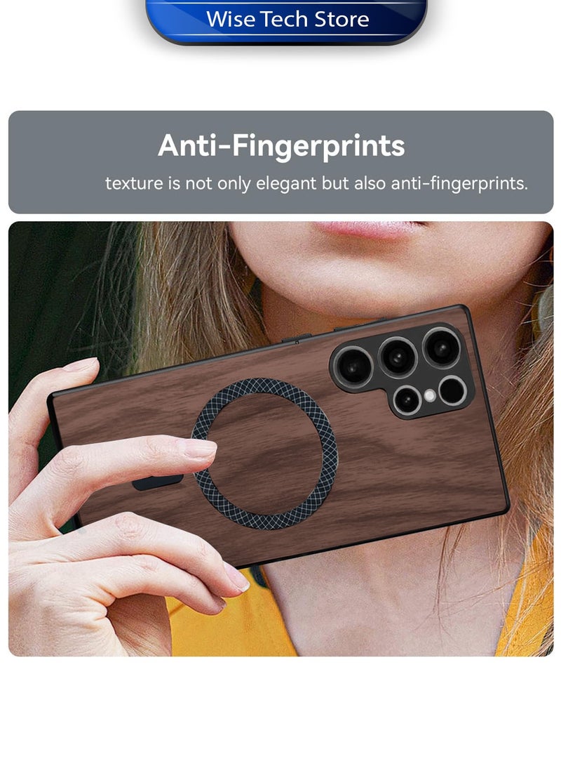 Wtech Samsung Galaxy S22 Ultra 5G 2022 Wood Texture Strong Magnetic Case Plus Shell Shockproof Magsafe Hard PC Rear Case Cover (MCMPMN) - Walnut Wood - Image 3