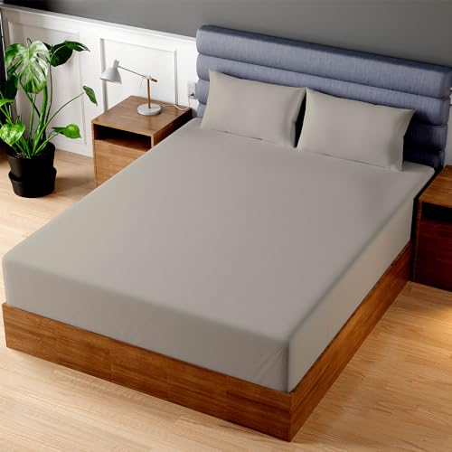 Superity Linen Fitted Sheet  100 Cotton Queen Size Mattress Cover  Soft Smooth and Comfortable  200 Thread Count  Bed Sheet Stretches to 16 inches for Snug Fit