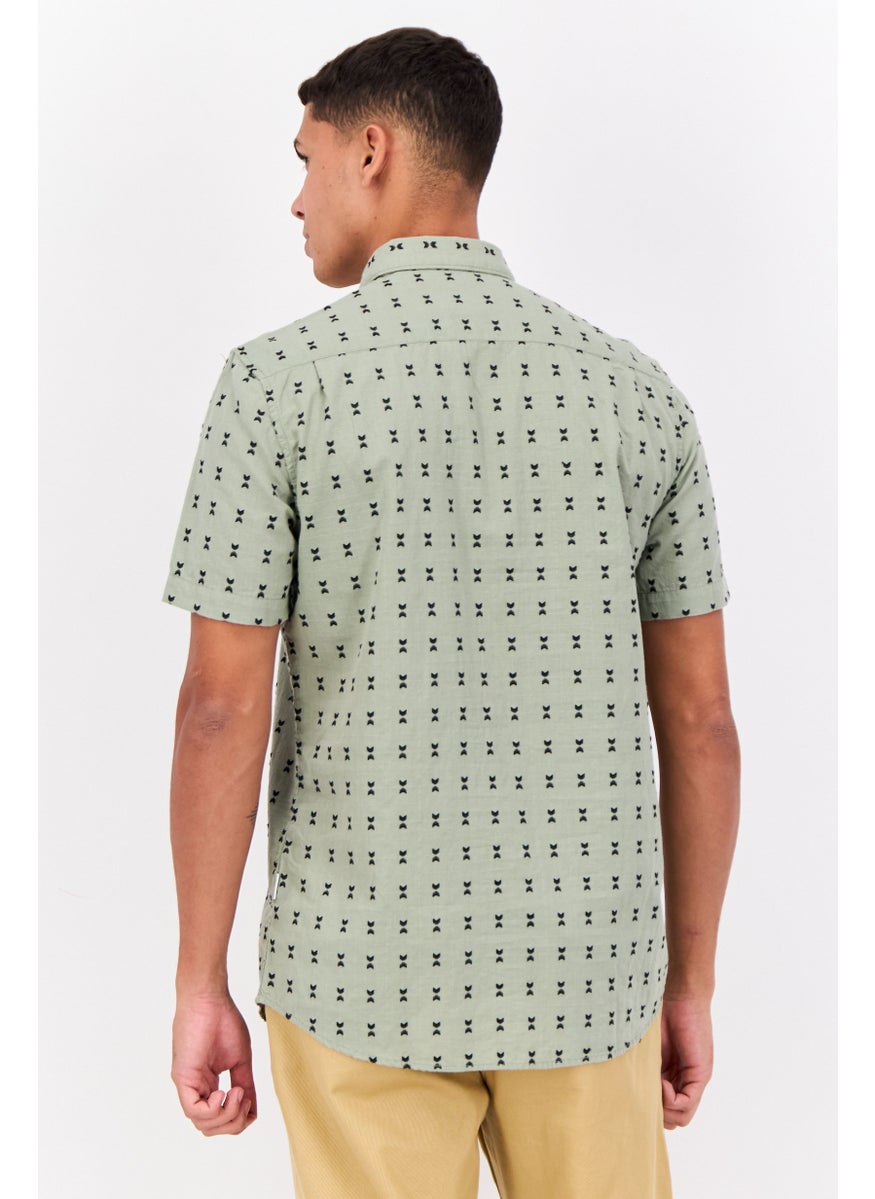 Peter Werth - Men Spread Collar Short Sleeves Allover Print Casual Shirt, Sage Green - Image 1