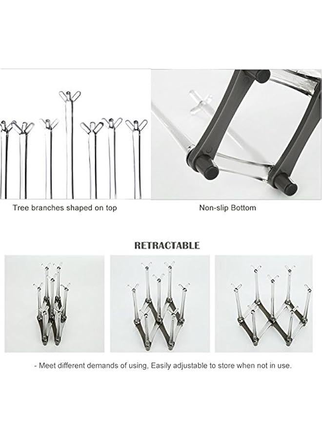 Arabest Retractable Cup Drying Rack, Drinking Glass and Sports Bottle Drainer Stand, Plastic Bag Dryer with Non-Slip Bottom for Kitchen Countertop  - Image 3