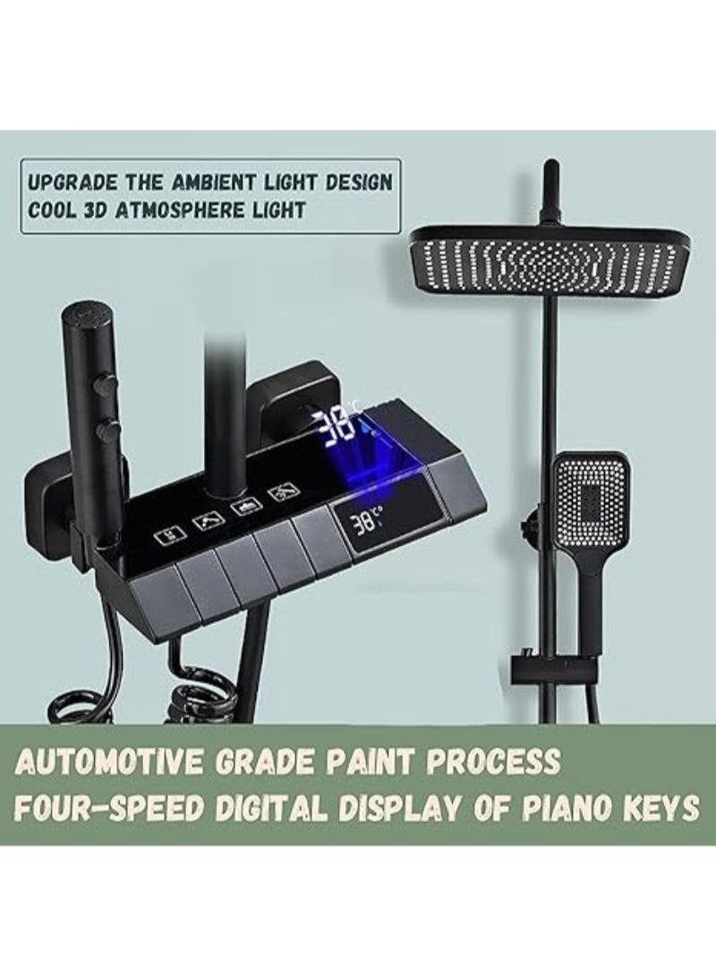 Black Shower | System with LED | Digital Display | Wall Mount Rain Mixer | Combo Set | 4-Way Fixture with 12" Rain Head | 3-Mode Handheld and Bidet - Image 3