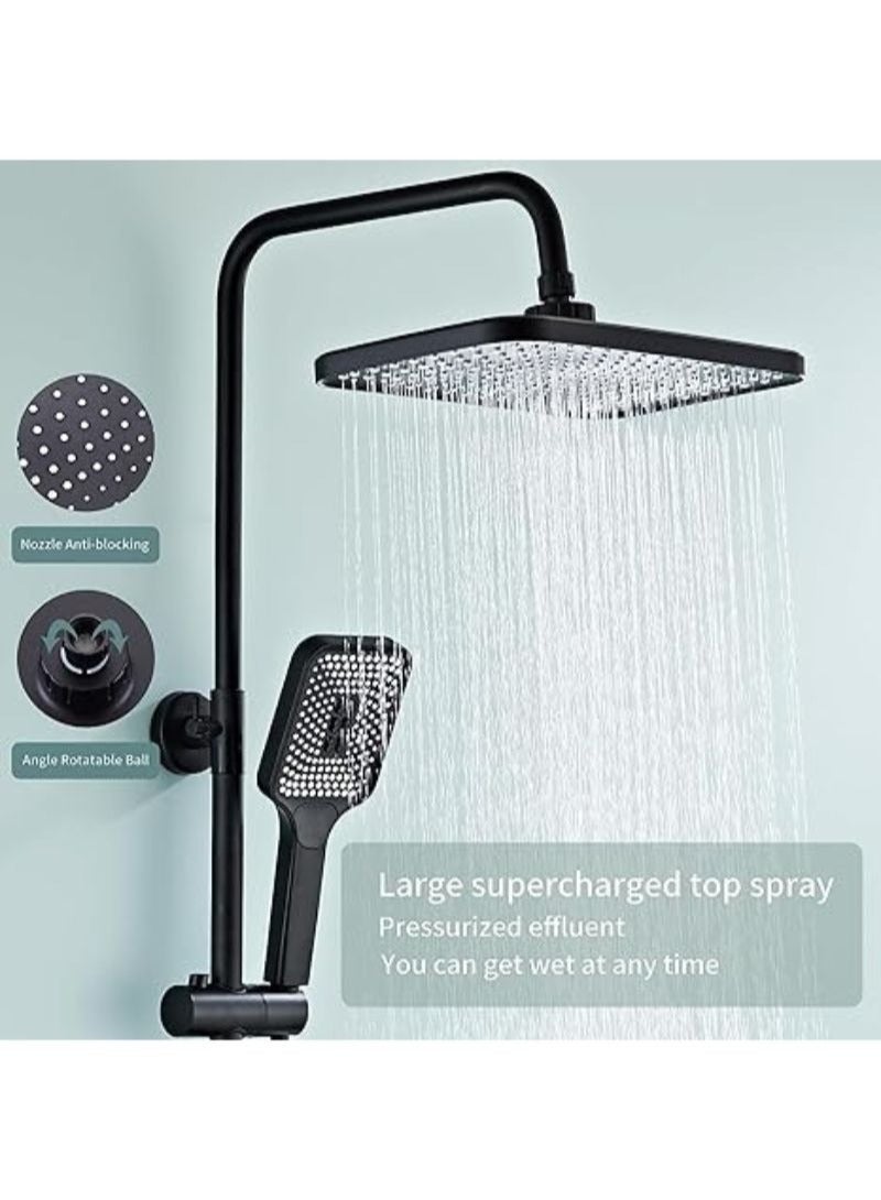 Black Shower | System with LED | Digital Display | Wall Mount Rain Mixer | Combo Set | 4-Way Fixture with 12" Rain Head | 3-Mode Handheld and Bidet - Image 5