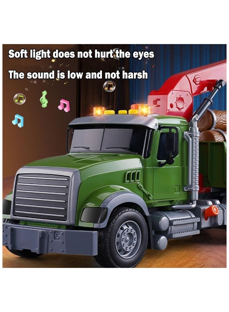 Soofam Kids Toys for 3 4 5 6 7 + Years Old Boys, 15" Large Timber Truck Toy, Friction Powered Transport Truck Crane Toy with Lights and Sounds, Construction Vehicles for Kids Toddlers Gifts - Image 2