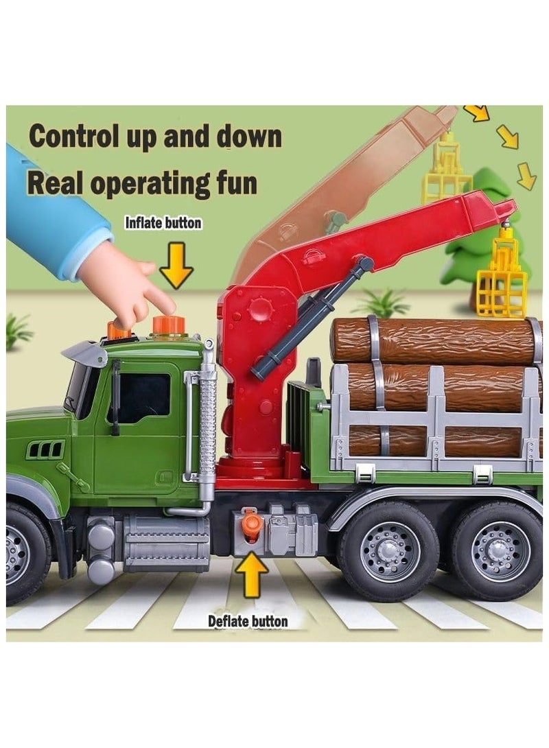 Soofam Kids Toys for 3 4 5 6 7 + Years Old Boys, 15" Large Timber Truck Toy, Friction Powered Transport Truck Crane Toy with Lights and Sounds, Construction Vehicles for Kids Toddlers Gifts - Image 5