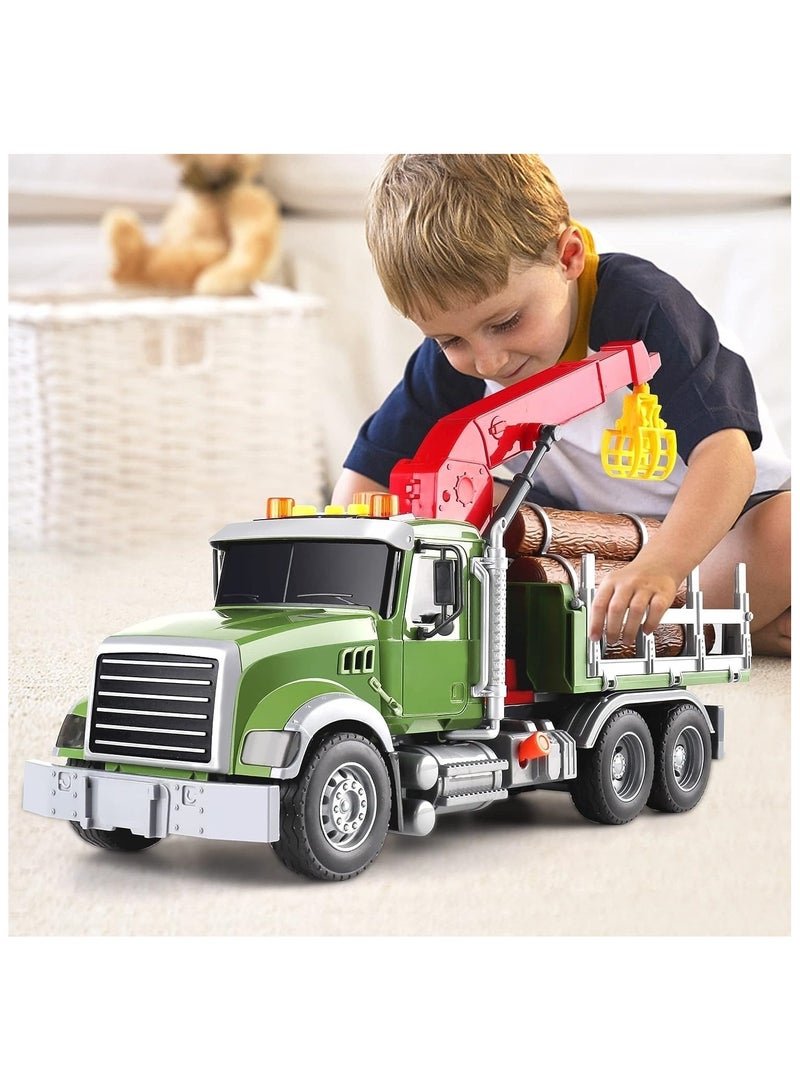 Soofam Kids Toys for 3 4 5 6 7 + Years Old Boys, 15" Large Timber Truck Toy, Friction Powered Transport Truck Crane Toy with Lights and Sounds, Construction Vehicles for Kids Toddlers Gifts - Image 1