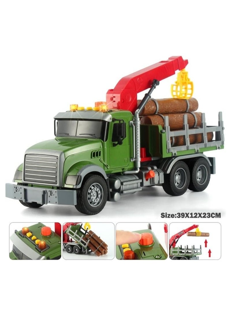 Soofam Kids Toys for 3 4 5 6 7 + Years Old Boys, 15" Large Timber Truck Toy, Friction Powered Transport Truck Crane Toy with Lights and Sounds, Construction Vehicles for Kids Toddlers Gifts - Image 3