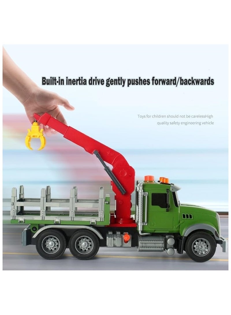 Soofam Kids Toys for 3 4 5 6 7 + Years Old Boys, 15" Large Timber Truck Toy, Friction Powered Transport Truck Crane Toy with Lights and Sounds, Construction Vehicles for Kids Toddlers Gifts - Image 4