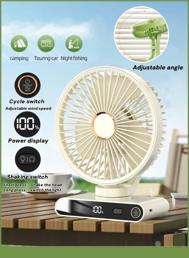 Table Fan,5  Speeds Table Fan,Air Circulator Fan With LED Digital Display,USB Rechargeable Fan,Portable Desktop Table Fan,Adjustable Tilt,With Lighting,For Bedroom, Home And Office(White)  - Image 1
