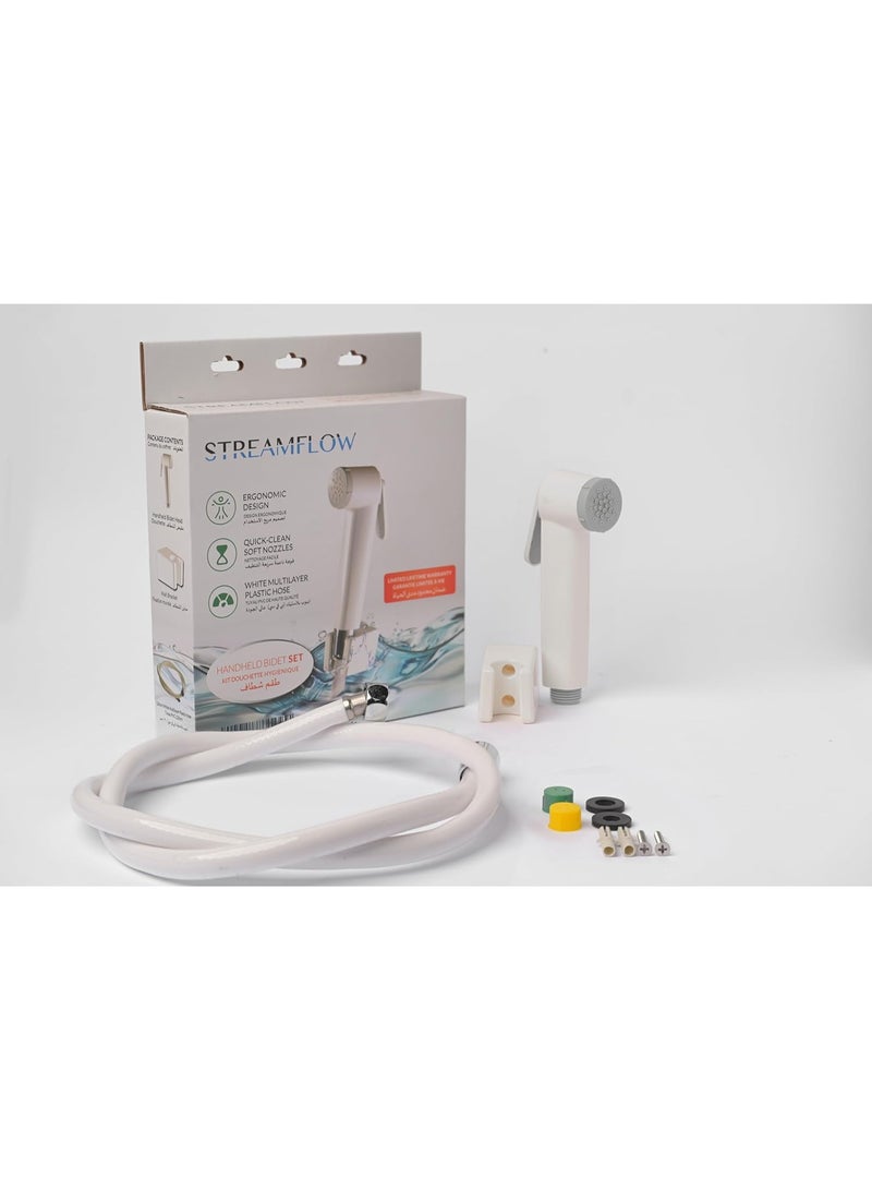 Streamflow™ Alpha Hand Trigger Bidet/Shattaf Set - White / 120cm White Multilayer Plastic Hose - Image 2