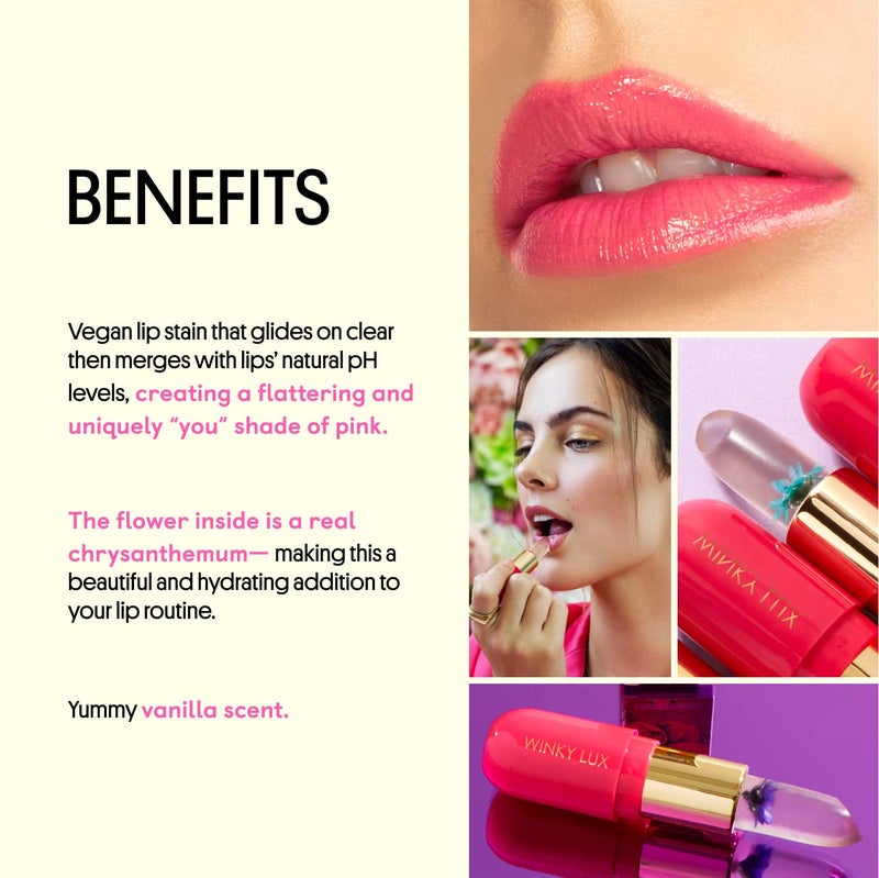 Winky Lux Flower Balm, pH Lip Balm, Color Changing Lipstick and Tinted Lip Balm Stain, Vegan & Cruelty Free Lip Balm, Hydrate & Plump, Sheer Pink Lipstick, Blue Flower - Image 3