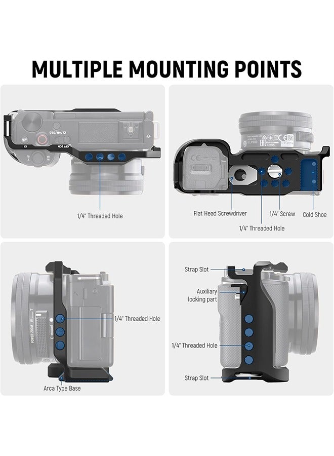 NEEWER ZV-E10 Camera Cage Compatible with Sony ZV-E10, Aluminum Video Shooting Cage Rig with Arca Type QR Plate, 1/4 Threads, Cold Shoe Mounts Compatible with SmallRig Top Handles Video Rigs, CA003 - Image 3