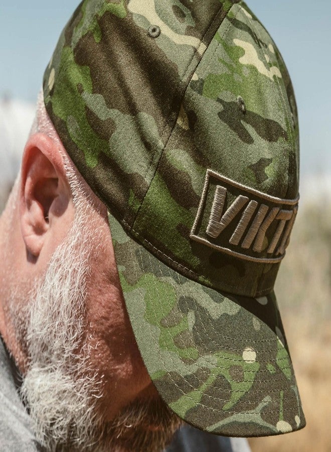 VIKTOS Men's Tiltup Tactical Hat - Adjustable Casual Pre-Curved Mid-Profile Baseball Cap with 3D Embroidered Logo, Multicam Tropic, Small-Medium - Image 3
