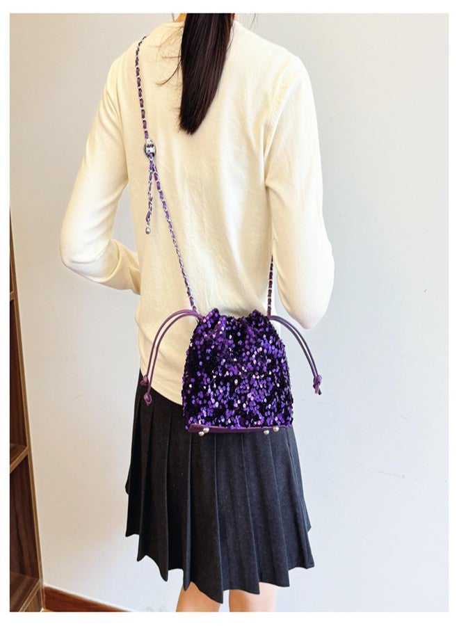 QTKJ Sequin Crossbody Bag for Women, Drawstring Clutch Purses, Evening Bag For Wedding, Prom, Parties(Purple) - Image 4