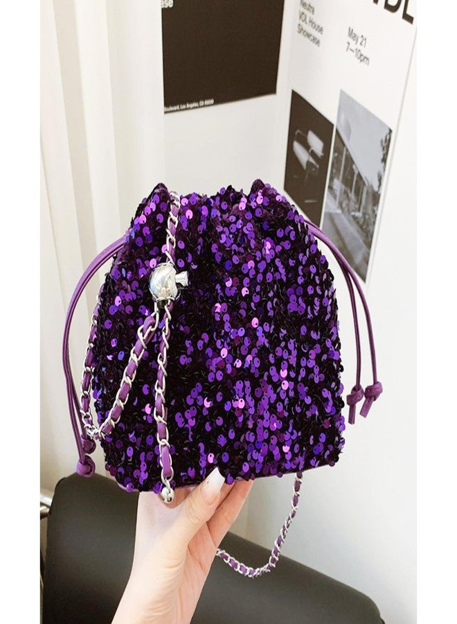 QTKJ Sequin Crossbody Bag for Women, Drawstring Clutch Purses, Evening Bag For Wedding, Prom, Parties(Purple) - Image 3