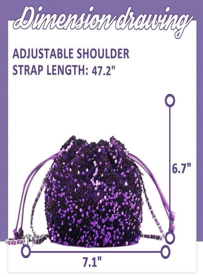 QTKJ Sequin Crossbody Bag for Women, Drawstring Clutch Purses, Evening Bag For Wedding, Prom, Parties(Purple) - Image 2