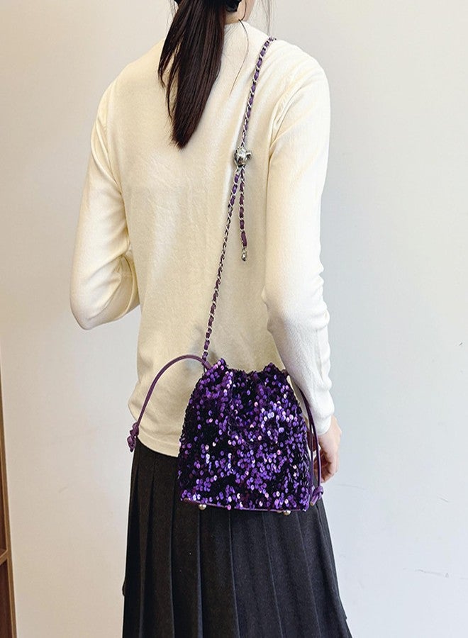 QTKJ Sequin Crossbody Bag for Women, Drawstring Clutch Purses, Evening Bag For Wedding, Prom, Parties(Purple) - Image 5