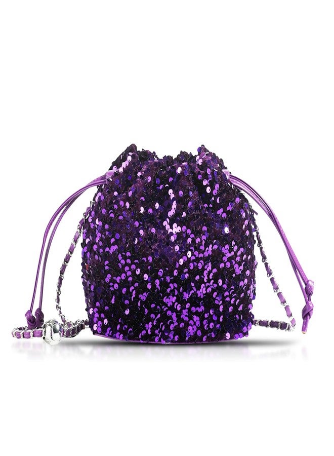 QTKJ Sequin Crossbody Bag for Women, Drawstring Clutch Purses, Evening Bag For Wedding, Prom, Parties(Purple) - Image 1