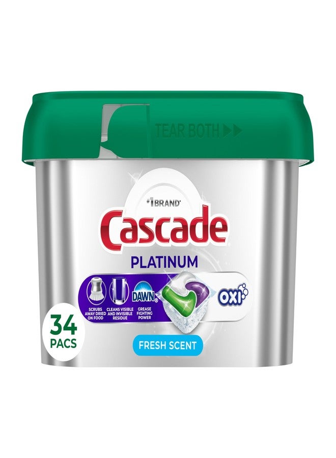 كاسكيد أقراص غسالة الأطباق Cascade Platinum + Oxi، منظف غسالة الأطباق، صابون منظف الأطباق، منعش، 34 قرصًا - Image 1