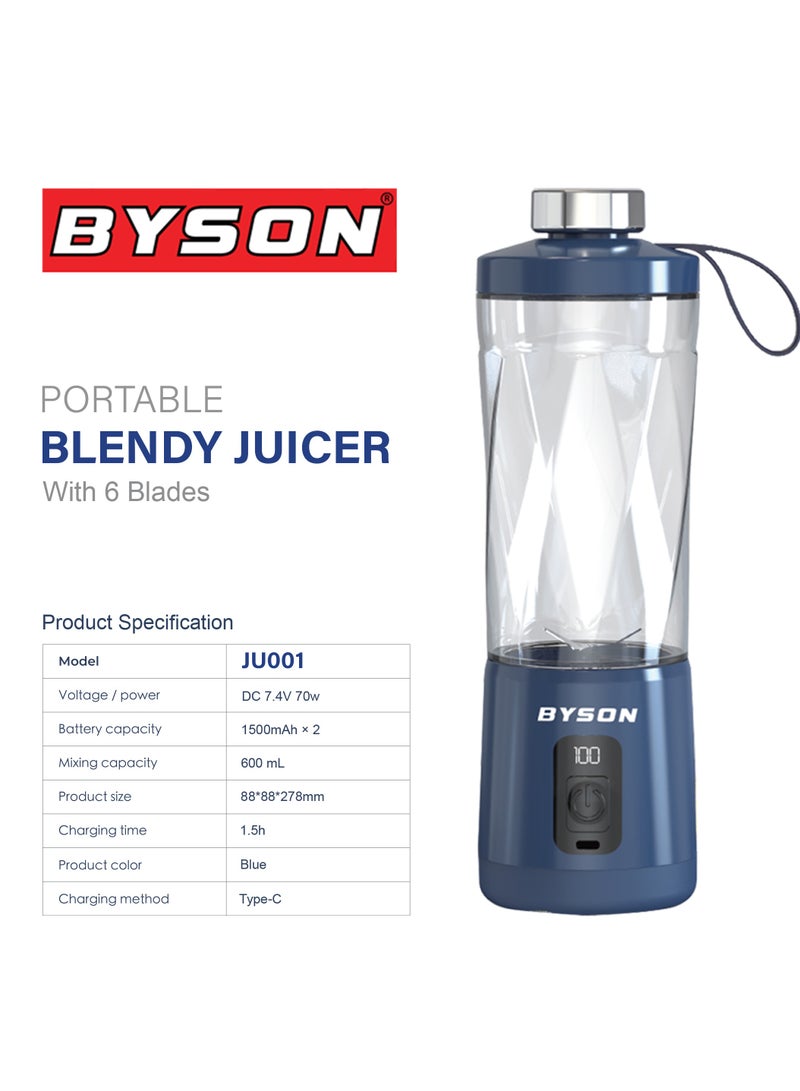 BYSON Portable Blendy Juicer - USB Rechargeable Mini Blender for Smoothies, Shakes & Juices - Compact, BPA Free, One Touch Operation, Easy to Clean - Ideal for Travel & Gym - Image 5