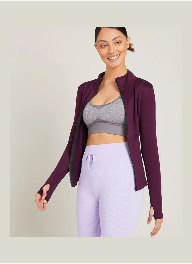 ستايلي Contrast Zip Up Thumbhole Detail Active Jacket