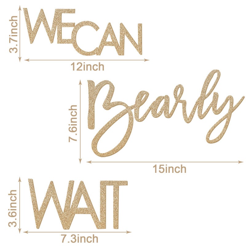 MASTRON We Can Bearly Wait Sign for Backdrop - Teddy Bear Themed Baby Party Banner Boy Girl Baby Shower Gender Reveal 1st Birthday Felt Letter Wall Decor Photography Background - Glitter Gold - Image 2