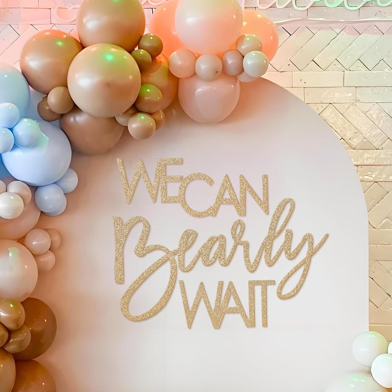 MASTRON We Can Bearly Wait Sign for Backdrop - Teddy Bear Themed Baby Party Banner Boy Girl Baby Shower Gender Reveal 1st Birthday Felt Letter Wall Decor Photography Background - Glitter Gold - Image 1