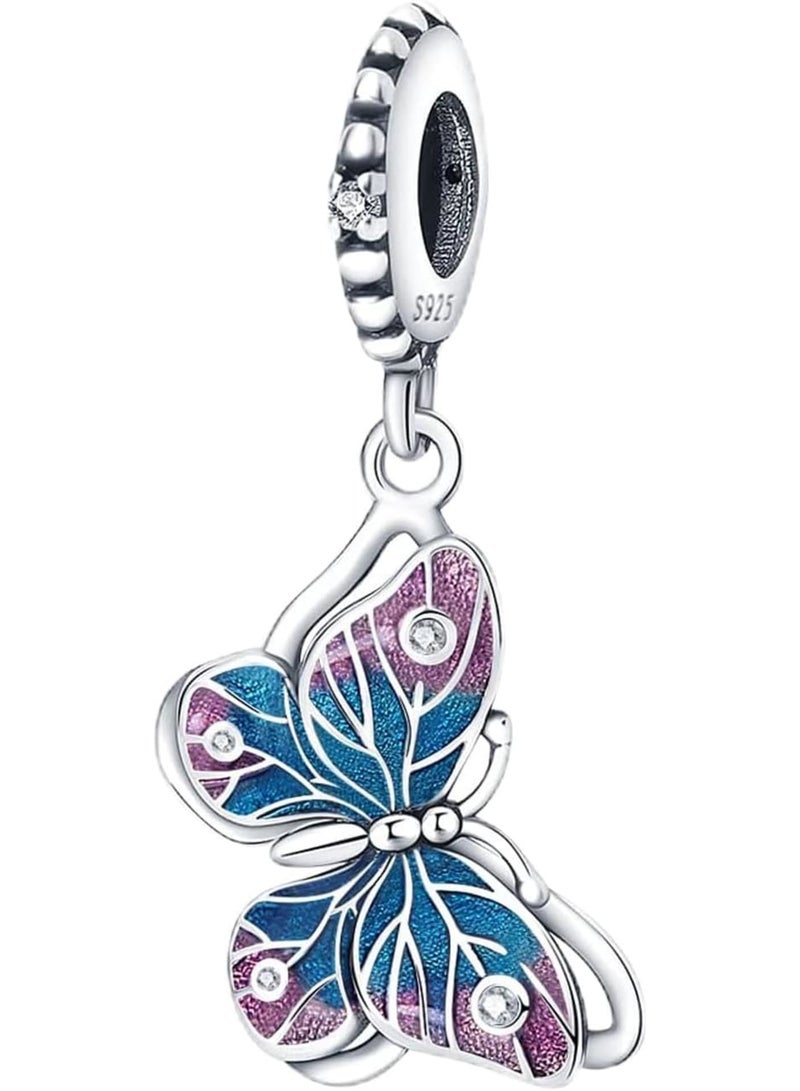 SOLARAE 925 Sterling Silver Animal Pendant Beads, Bead Charms for Bracelets, Girls Jewelry Beads Women Gift Bracelets and Necklaces, Crystal Everyday Accessories (Butterfly) - Image 1