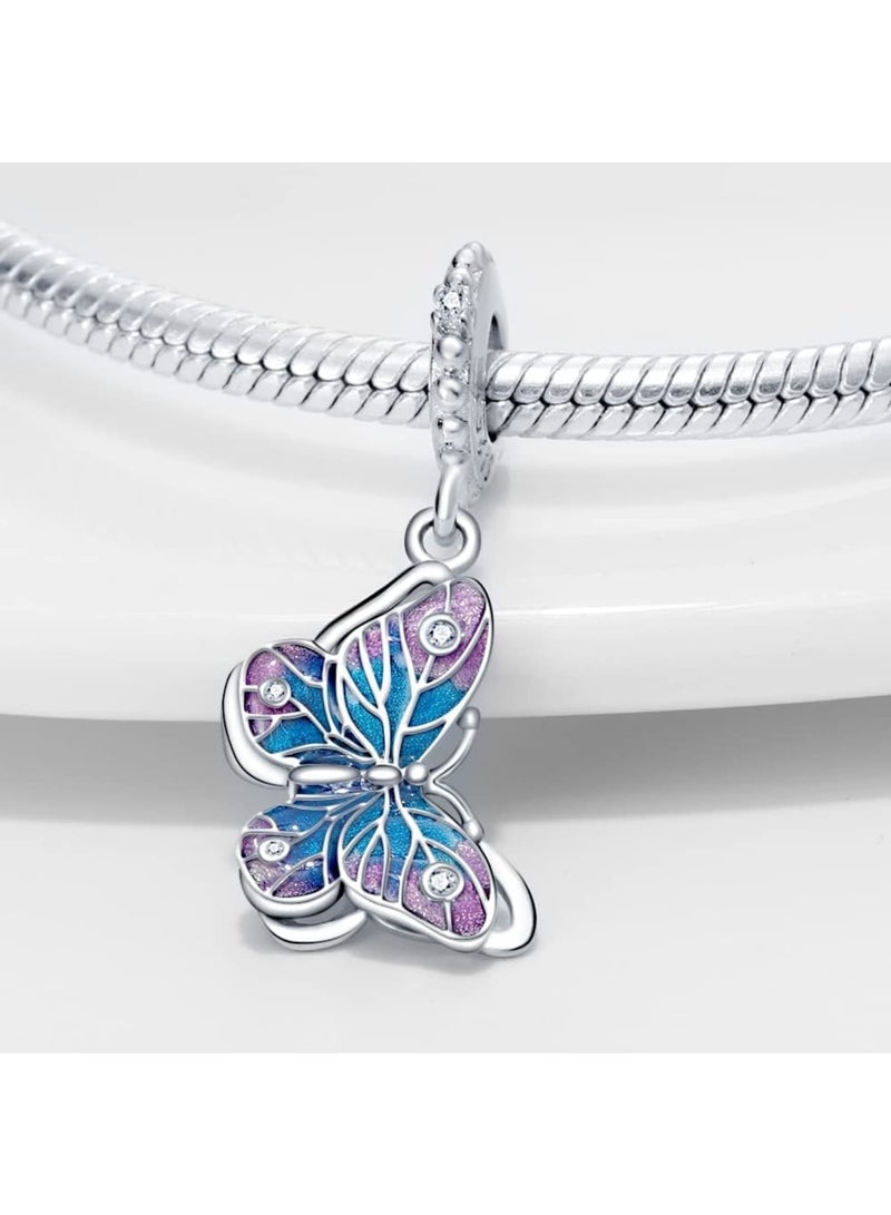 SOLARAE 925 Sterling Silver Animal Pendant Beads, Bead Charms for Bracelets, Girls Jewelry Beads Women Gift Bracelets and Necklaces, Crystal Everyday Accessories (Butterfly) - Image 3
