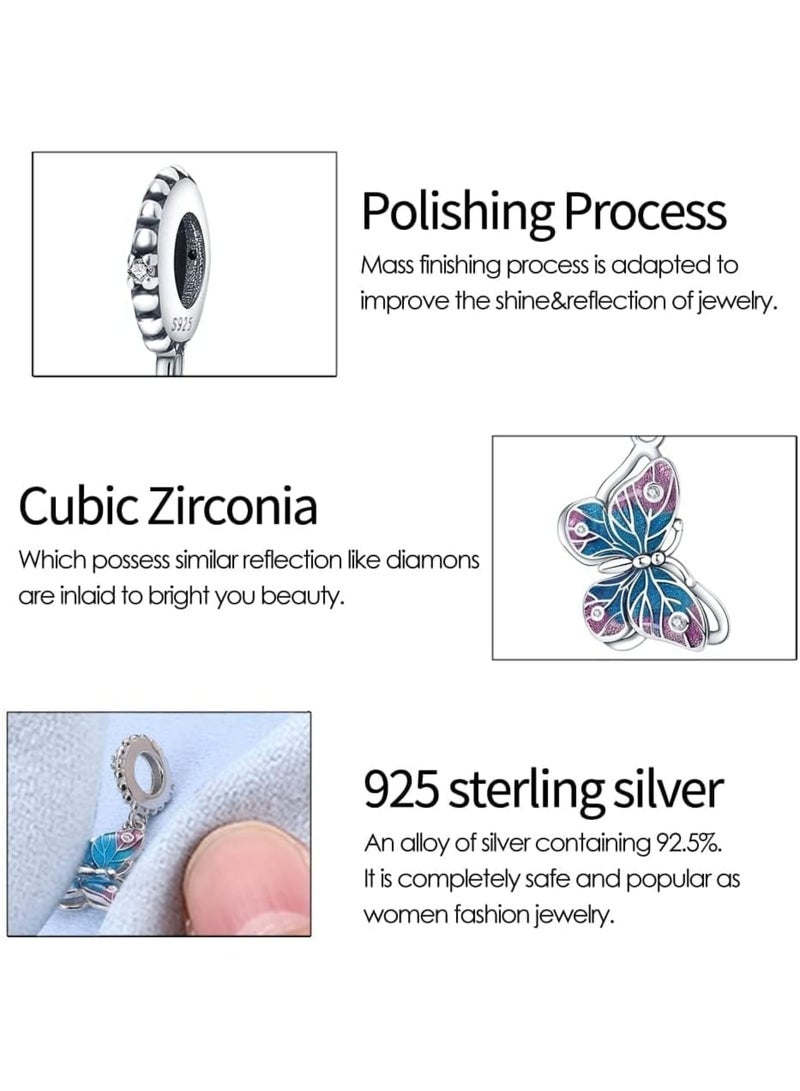 SOLARAE 925 Sterling Silver Animal Pendant Beads, Bead Charms for Bracelets, Girls Jewelry Beads Women Gift Bracelets and Necklaces, Crystal Everyday Accessories (Butterfly) - Image 5