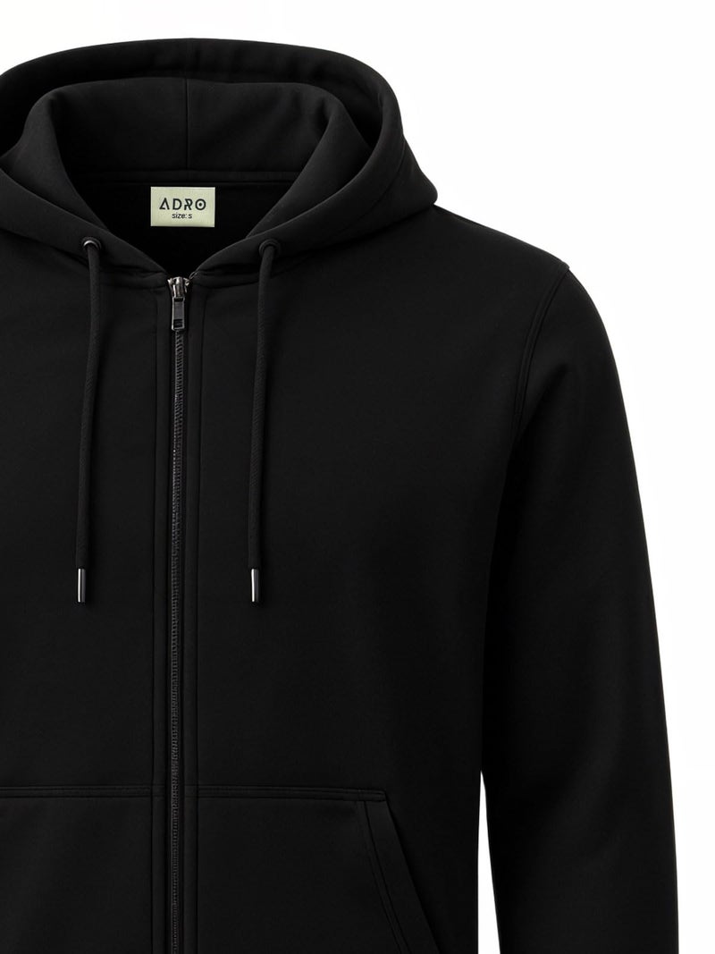 ADRO Mens Cotton Solid Zipper Hoodie Sweatshirts (ZH23-PLN-BL_Black_S) - Image 2