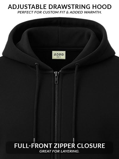 ADRO Mens Cotton Solid Zipper Hoodie Sweatshirts (ZH23-PLN-BL_Black_S) - Image 4