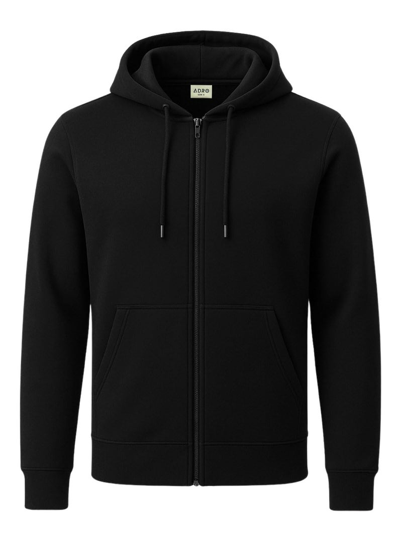 ADRO Mens Cotton Solid Zipper Hoodie Sweatshirts (ZH23-PLN-BL_Black_S) - Image 1