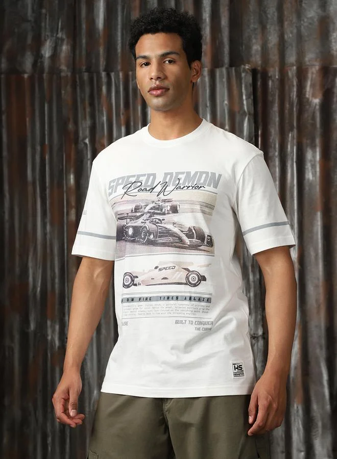 HIGH STAR Men Relaxed Fit Motoracer Graphic Printed F1 Cotton T-shirt