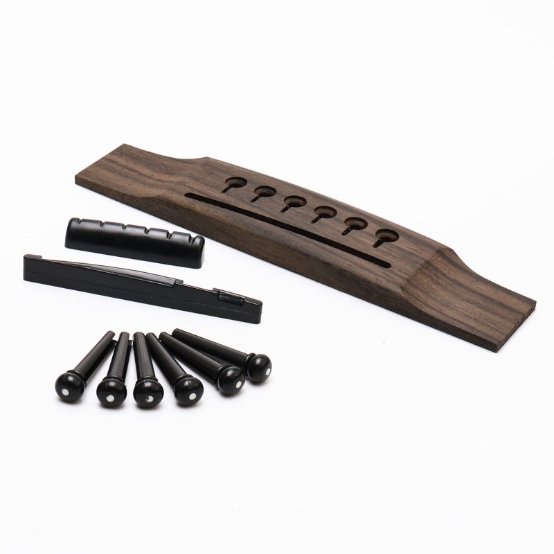 Swhmc 6 String Rosewood Acoustic Guitar Bridge Saddle Nut Pins Set with Six Pin Kit and Rosewood Bridge Replacement Parts, Black - Image 3