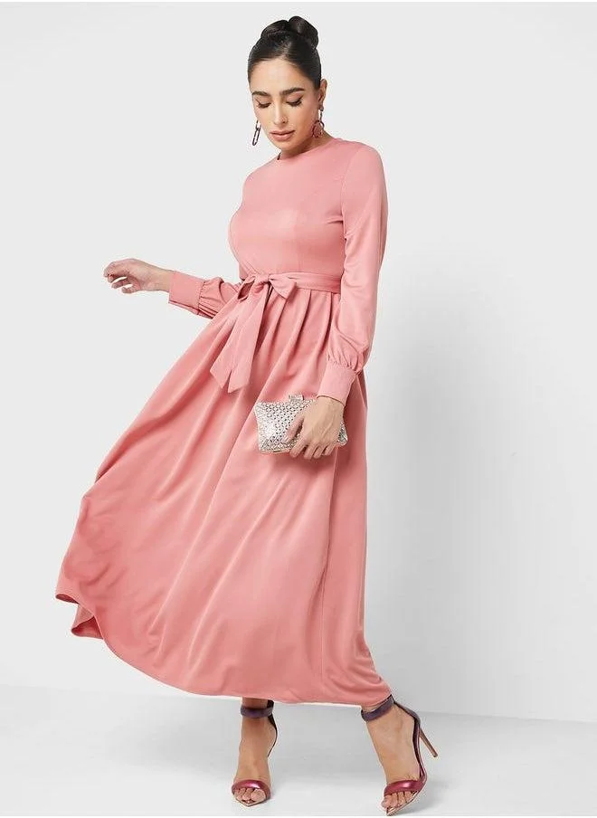 Refka by modanisa Belted Long Sleeve Dress