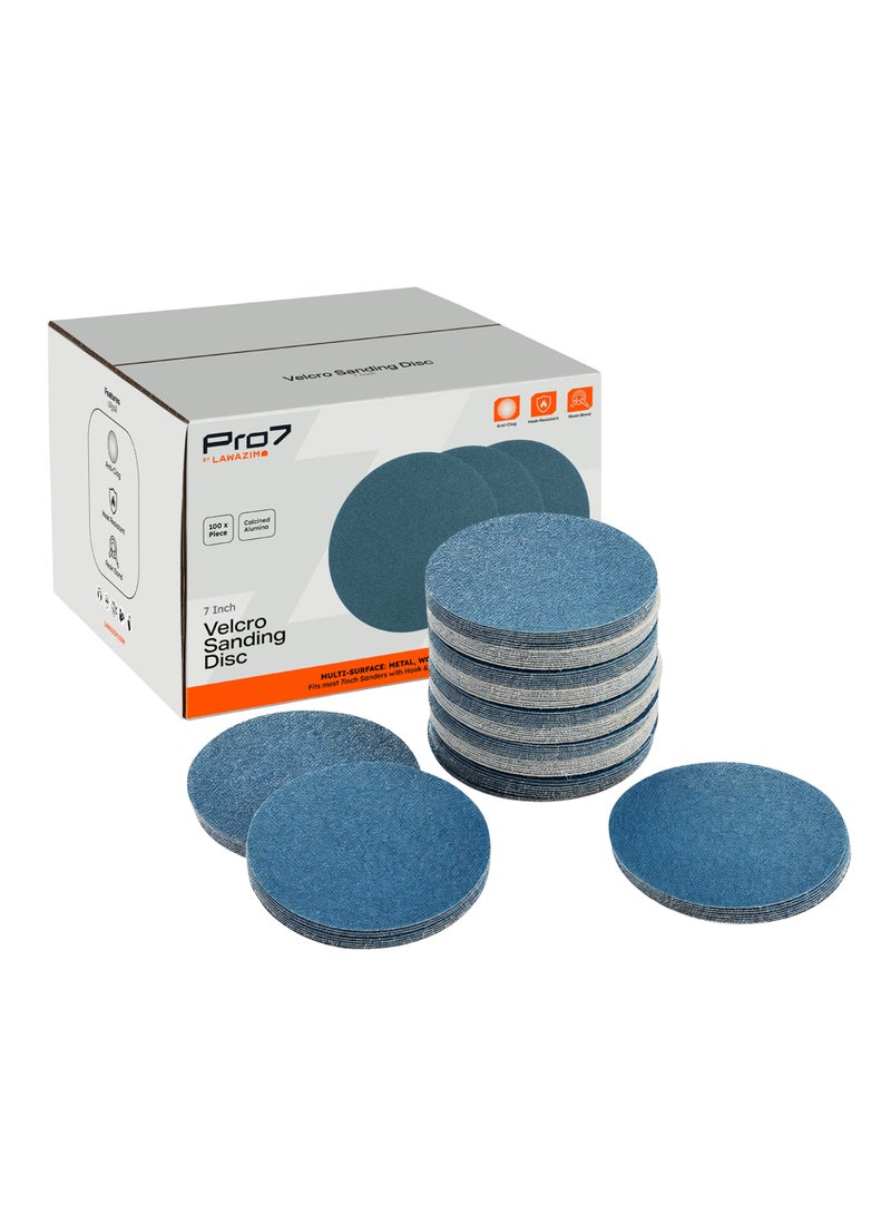 LAWAZIM Pro7 100 Pieces 7inch Velcro Sanding Disc Calcined Alumina 80 Grit - No-Hole Hook & Loop Round Sandpaper Disc, Random Orbital Sandpaper for Automotive, Woodworking, Metal Polishing - Image 1