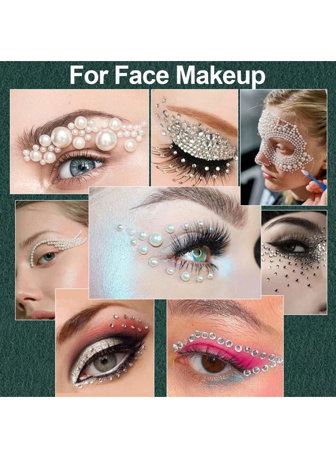 BELLEBOOST Flat Back Rhinestones&Pearls Kits Round Glass Crystal Transparent White Gems+White&Beige Pearls with Quick Dry Makeup Glue+Picker Pencil+Tweezer for Nail Art and Face Eye Body Make-up - Image 5