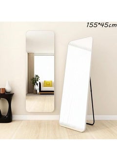 Arabest مرآة كاملة الطول 155x45 سم، مرايا أرضية بإطار من سبيكة الألومنيوم قائمة بذاتها، مرآة كبيرة لتغيير الملابس في غرفة النوم، مرآة كاملة الجسم مع حامل لغرفة المعيشة، غرفة النوم، بيضاء  - Image 1