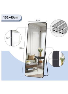 Arabest مرآة كاملة الطول 155x45 سم، مرايا أرضية بإطار من سبيكة الألومنيوم قائمة بذاتها، مرآة كبيرة لتغيير الملابس في غرفة النوم، مرآة كاملة الجسم مع حامل لغرفة المعيشة، غرفة النوم، بيضاء  - Image 3