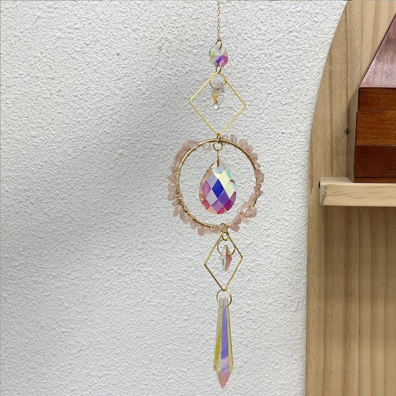 HOSTEESSCHOICE Crystal Suncatchers Window Hanging Wind Chime Pendant Ornament with Rough Stones Amethyst,for Home, Garden Tree Plants, and Meditation Decor (Pink) - Image 2