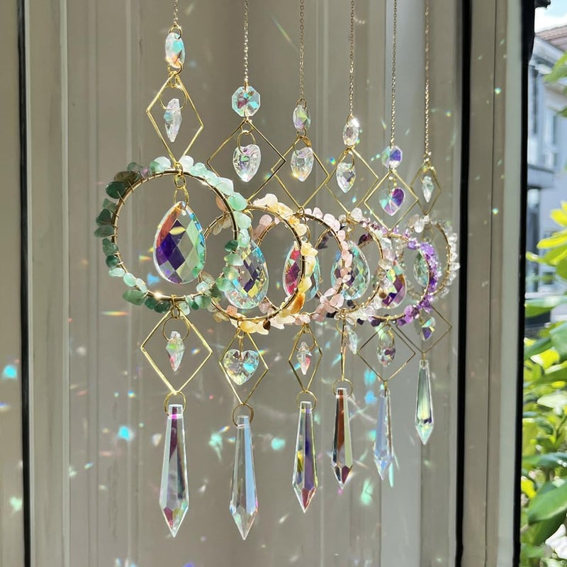 HOSTEESSCHOICE Crystal Suncatchers Window Hanging Wind Chime Pendant Ornament with Rough Stones Amethyst,for Home, Garden Tree Plants, and Meditation Decor (Pink) - Image 4