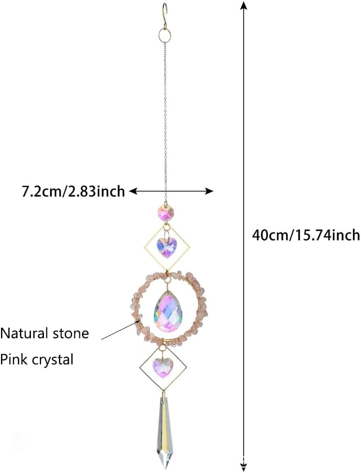 HOSTEESSCHOICE Crystal Suncatchers Window Hanging Wind Chime Pendant Ornament with Rough Stones Amethyst,for Home, Garden Tree Plants, and Meditation Decor (Pink) - Image 3