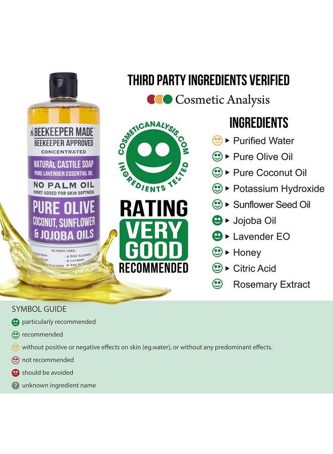 Beessential Beekeeper Made Natural Castile Soap 32 Fl Oz | No Palm Oil 8 Ingredients Pure Olive Coconut & Sunflower Oils Gmo Free For Sensitive Skin Made In The Usa (Lavender) - Image 3