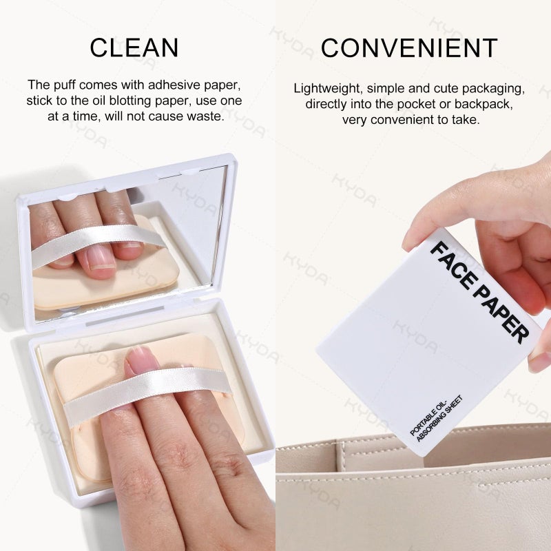 KYDA 200 Sheets Bamboo Charcoal Face Oil Blotting Paper, Included Refills, Mirror and Puff, Oil Absorbing Sheets for Makeup, Oil Control Shine, Absorb Excess Oil, Travel Size Gentle Face Makeup - Image 5
