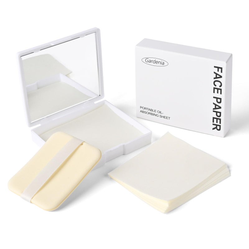 KYDA 200 Sheets Bamboo Charcoal Face Oil Blotting Paper, Included Refills, Mirror and Puff, Oil Absorbing Sheets for Makeup, Oil Control Shine, Absorb Excess Oil, Travel Size Gentle Face Makeup - Image 1